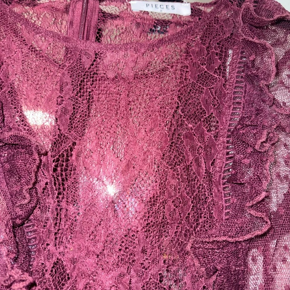 Pieces Burgundy Lace Sheer Mini‎ Dress Womens M